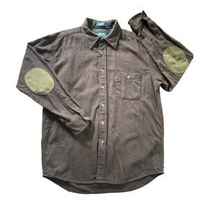 VTG Pendleton Button Up Shirt Mens Large Brown Wool Flannel Suede Elbow Patches